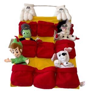 Disney Store Mickey Pocket Door Hanger + Peter Pan Jiminy Cricket Cruella Plush